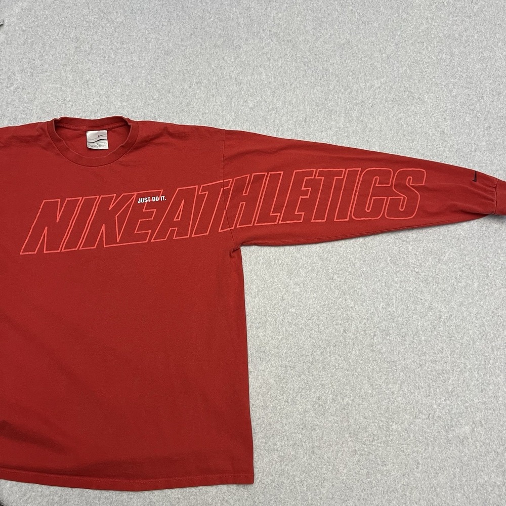 Vintage Nike Shirt Men's Large Red Long Sleeve Logo Spellout 90's Y2K - Picture 5 of 12